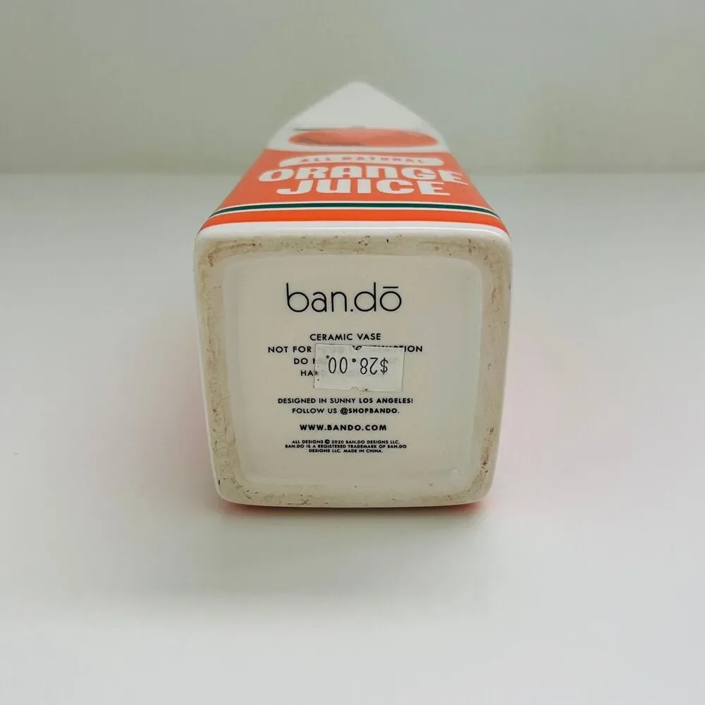 BAN.DO Rise & Shine Glazed Ceramic Retro Carton Orange Juice Vase